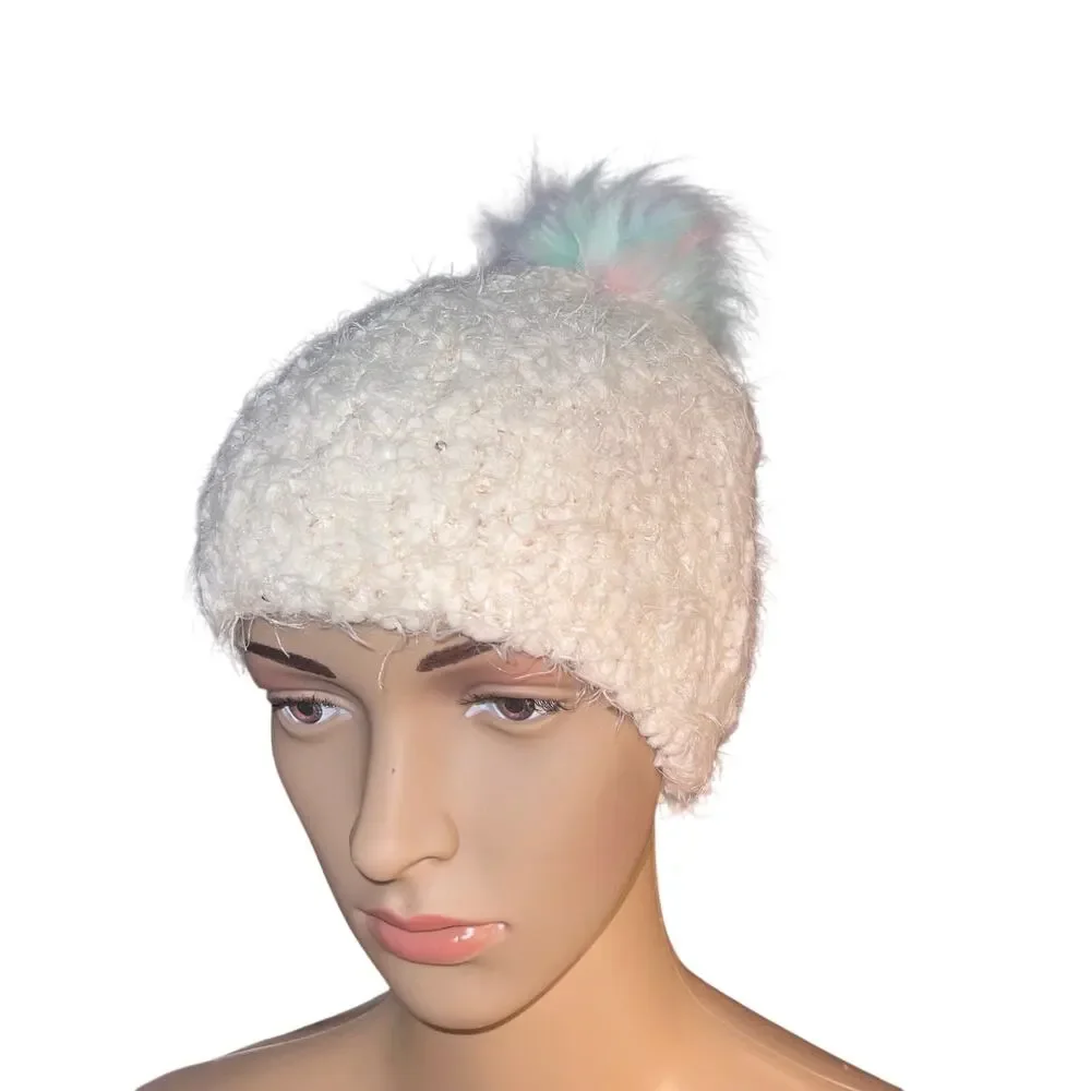 Old Navy Pastel Pom Eyelash Sequin Cableknit Beanie Thermal Lined Fairy Goth Y2K